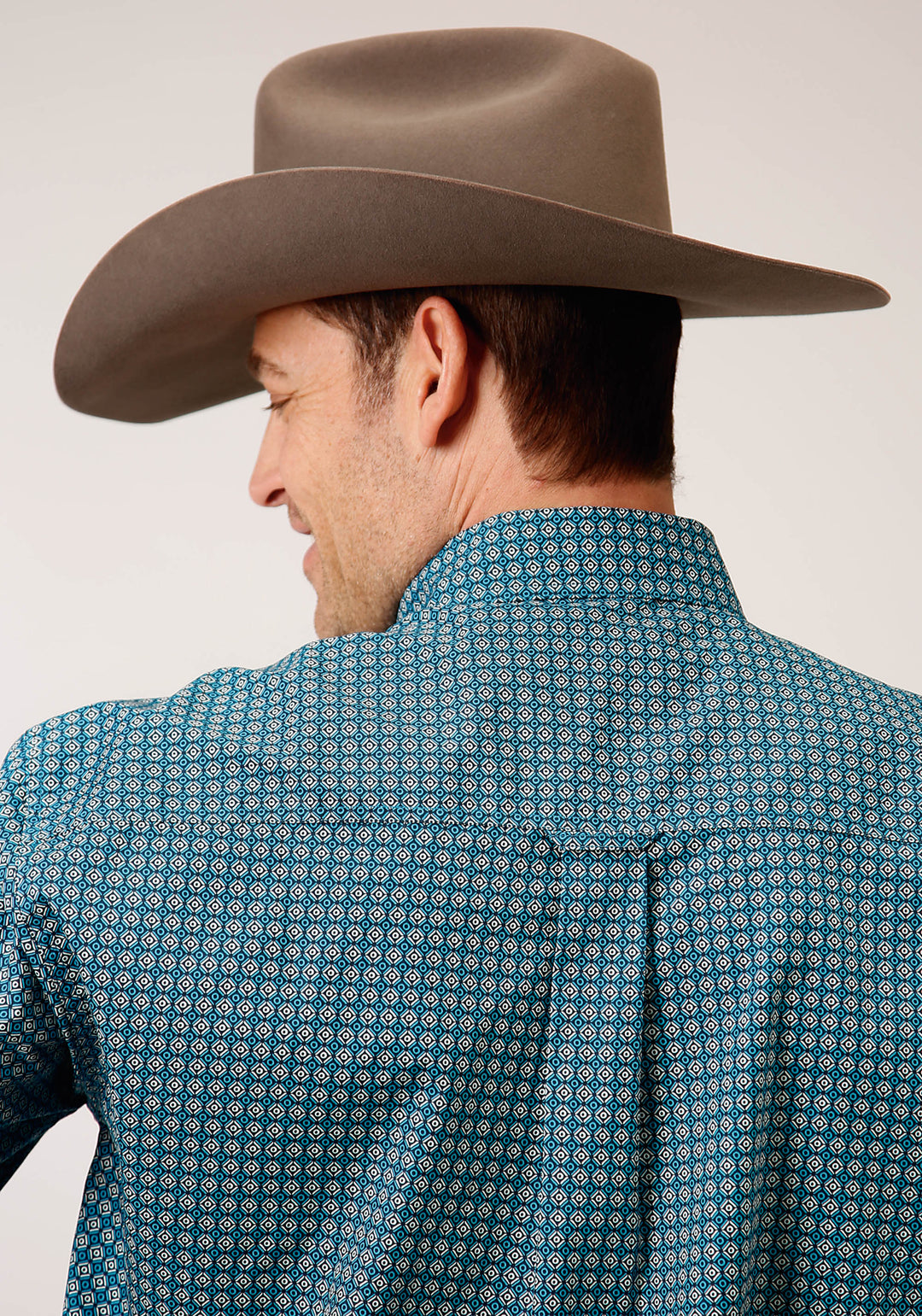MENS LONG SLEEVE BUTTON AZURE NEAT WESTERN SHIRT