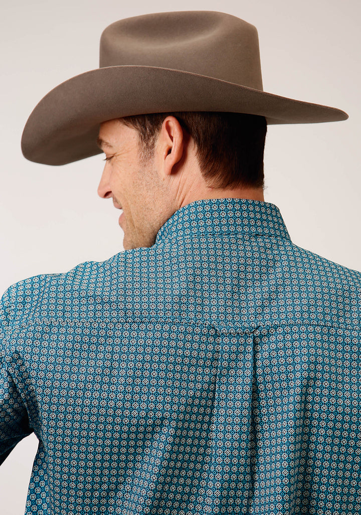 MENS LONG SLEEVE BUTTON AZURE NEAT WESTERN SHIRT