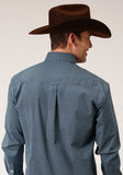 MENS LONG SLEEVE BUTTON DIAMOND NEAT  NAVY WESTERN SHIRT