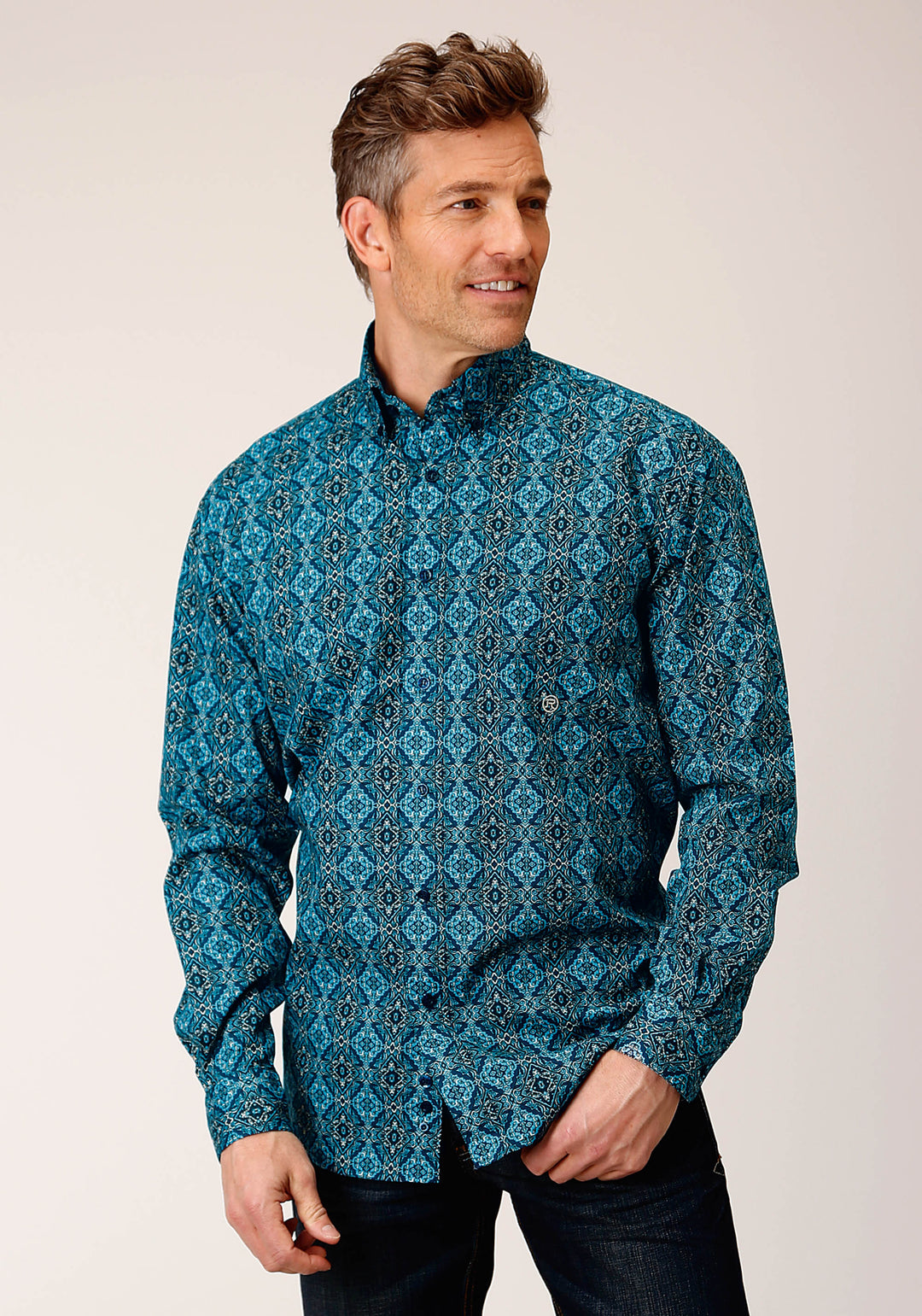 Roper Mens Long Sleeve Button Gothic Medallion Western Shirt - 2XL Roper Mens Long Sleeve Button Gothic Medallion Western Shirt - 2XL