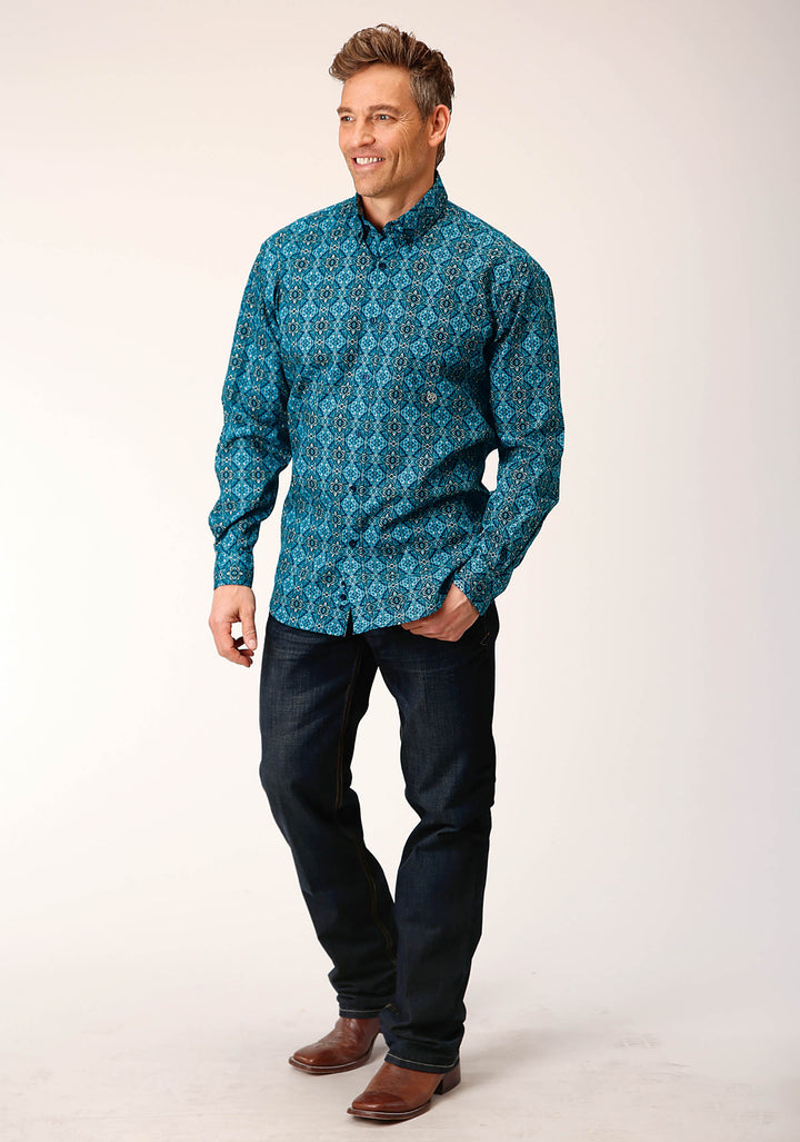 MENS LONG SLEEVE BUTTON GOTHIC MEDALLION WESTERN SHIRT