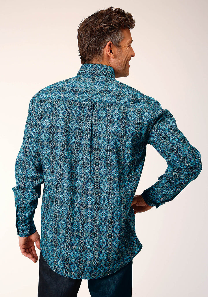 MENS LONG SLEEVE BUTTON GOTHIC MEDALLION WESTERN SHIRT