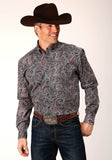 MENS LONG SLEEVE BUTTON OLD TIME PAISLEY WESTERN SHIRT