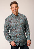 MENS LONG SLEEVE BUTTON TURQUOISE MINE PAISLEY WESTERN SHIRT