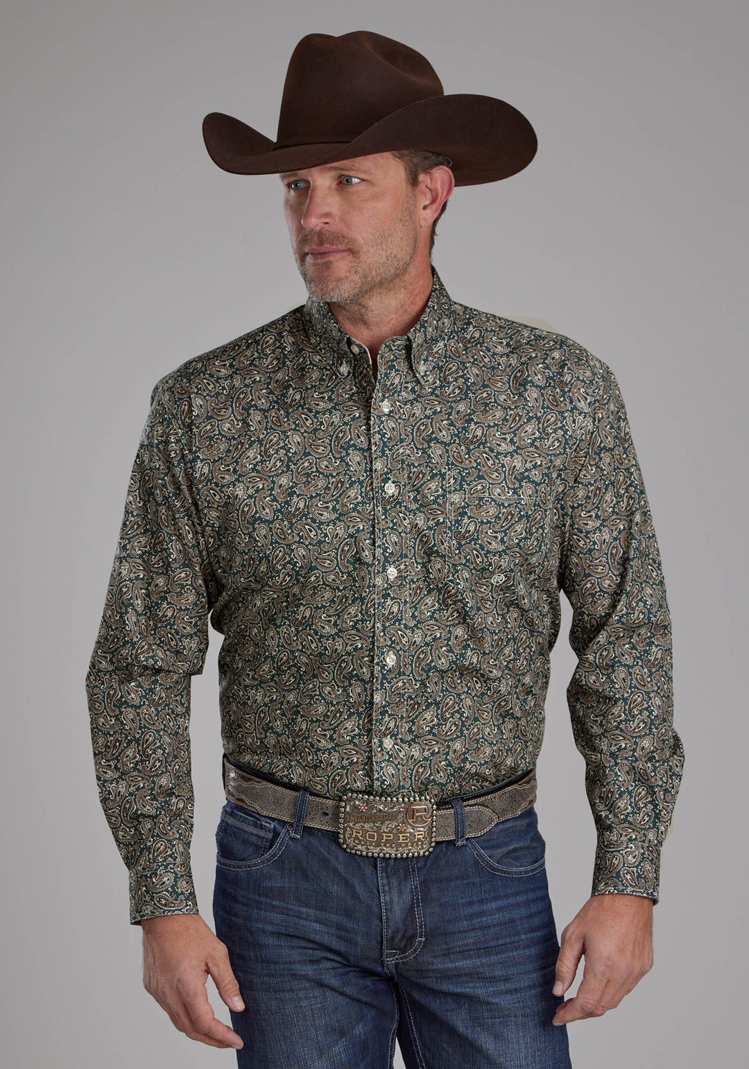 MENS OAK PAISLEY LONG SLEEVE BUTTON WESTERN SHIRT