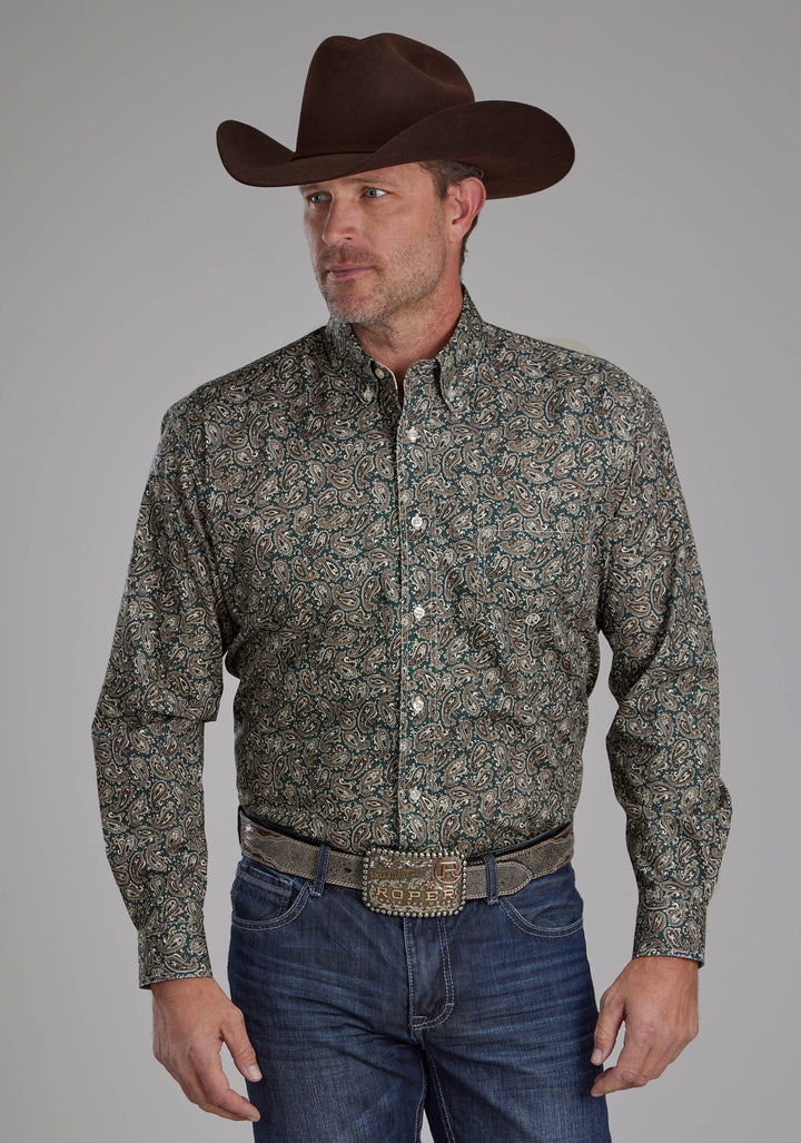 MENS OAK PAISLEY LONG SLEEVE BUTTON WESTERN SHIRT