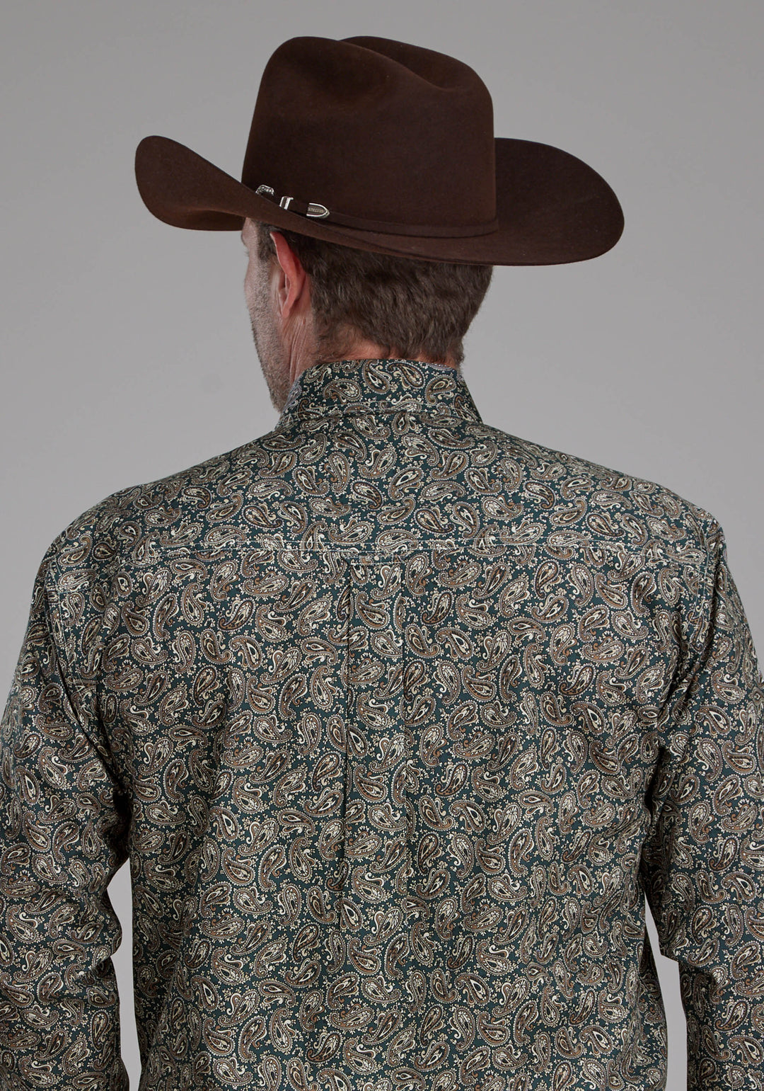 MENS OAK PAISLEY LONG SLEEVE BUTTON WESTERN SHIRT