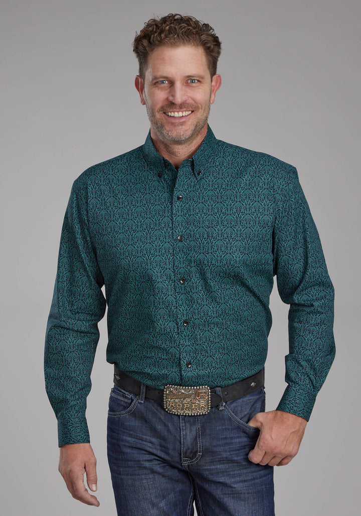 MENS VINTAGE PAISLEY LONG SLEEVE BUTTON WESTERN SHIRT