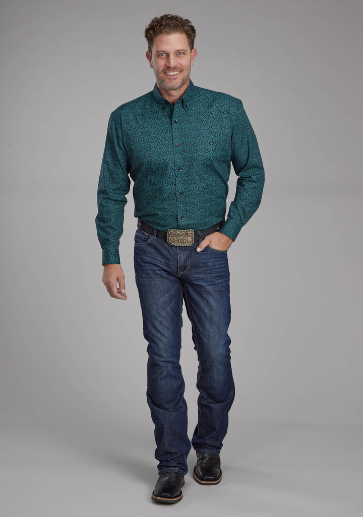 MENS VINTAGE PAISLEY LONG SLEEVE BUTTON WESTERN SHIRT