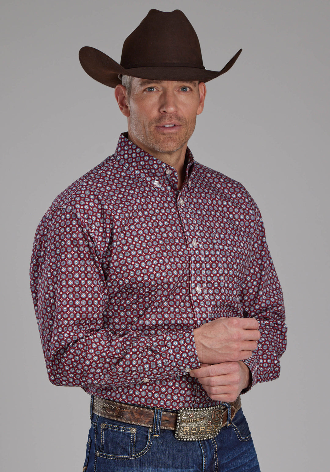 MENS HIGHWAY FOULARD LONG SLEEVE BUTTON WESTERN SHIRT