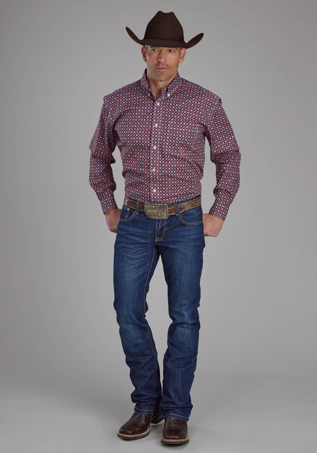 MENS HIGHWAY FOULARD LONG SLEEVE BUTTON WESTERN SHIRT
