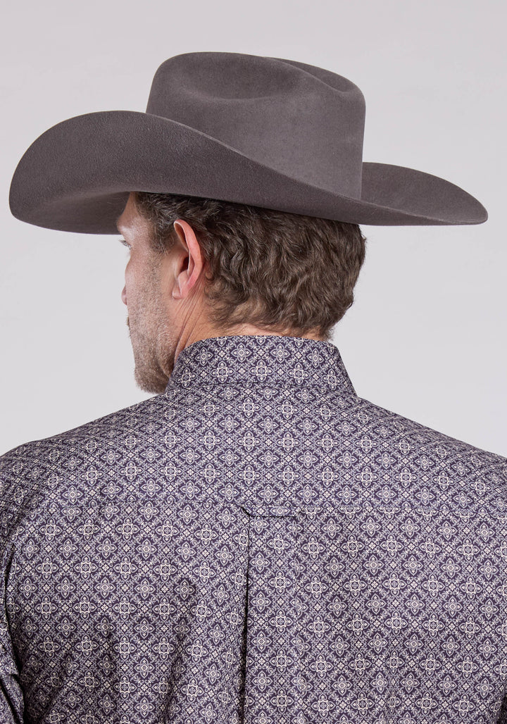 MENS LONG SLEEVE BUTTON PLUM FOULARD WESTERN SHIRT