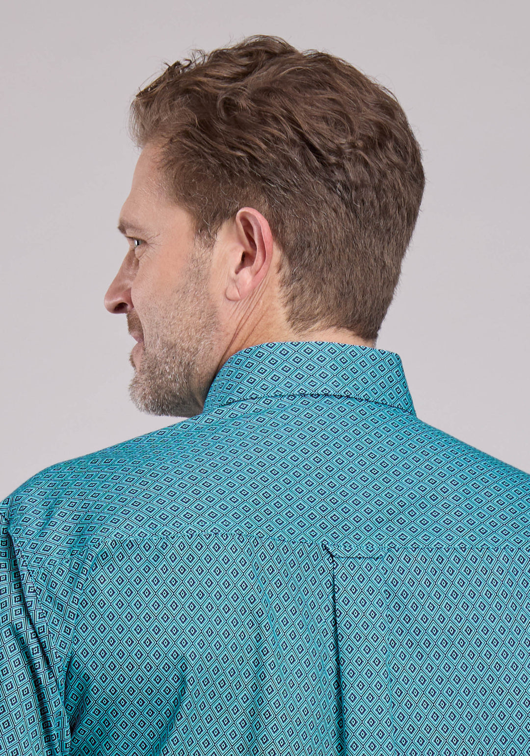 MENS LONG SLEEVE BUTTON AZTEC DIAMOND GEO WESTERN SHIRT