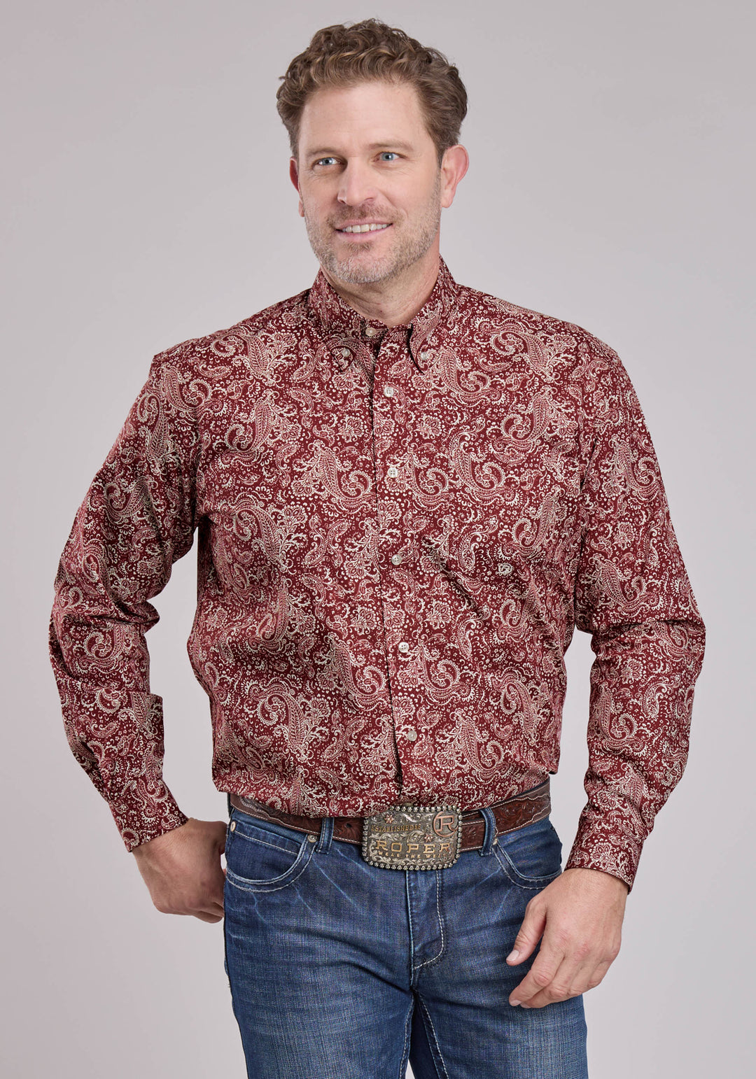 MENS LONG SLEEVE BUTTON PLUME PAISLEY WESTERN SHIRT