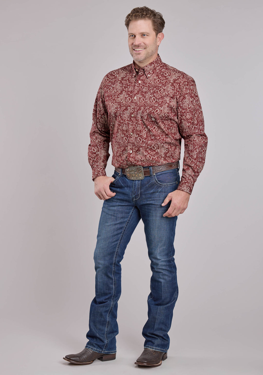 MENS LONG SLEEVE BUTTON PLUME PAISLEY WESTERN SHIRT