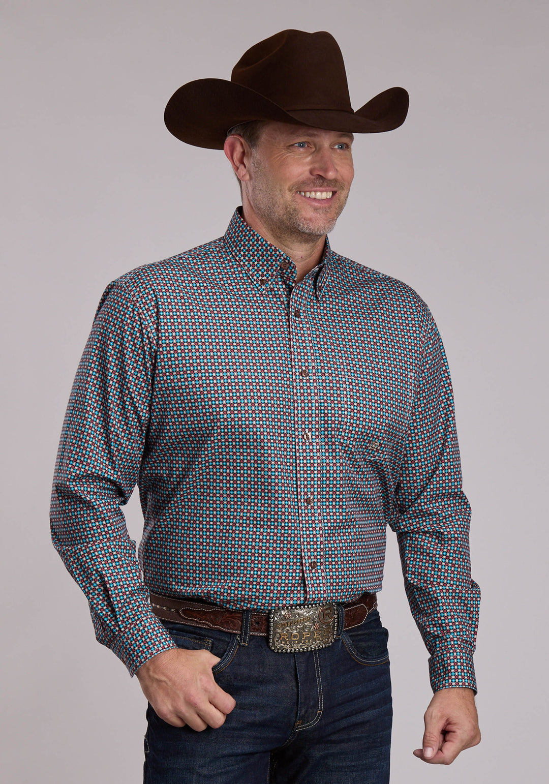 MENS ROPER SMALL STAR FOULARD WESTERN BUTTON UP SHIRT
