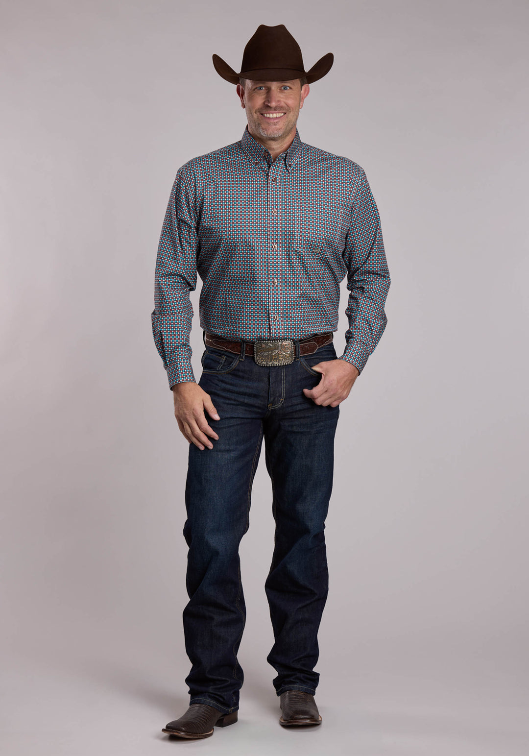 MENS ROPER SMALL STAR FOULARD WESTERN BUTTON UP SHIRT