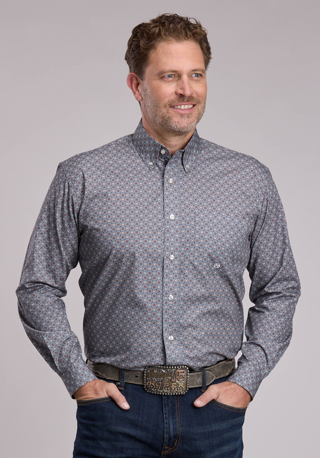 MENS ROPER SMOKE MEDALLION WESTERN BUTTON UP SHIRT