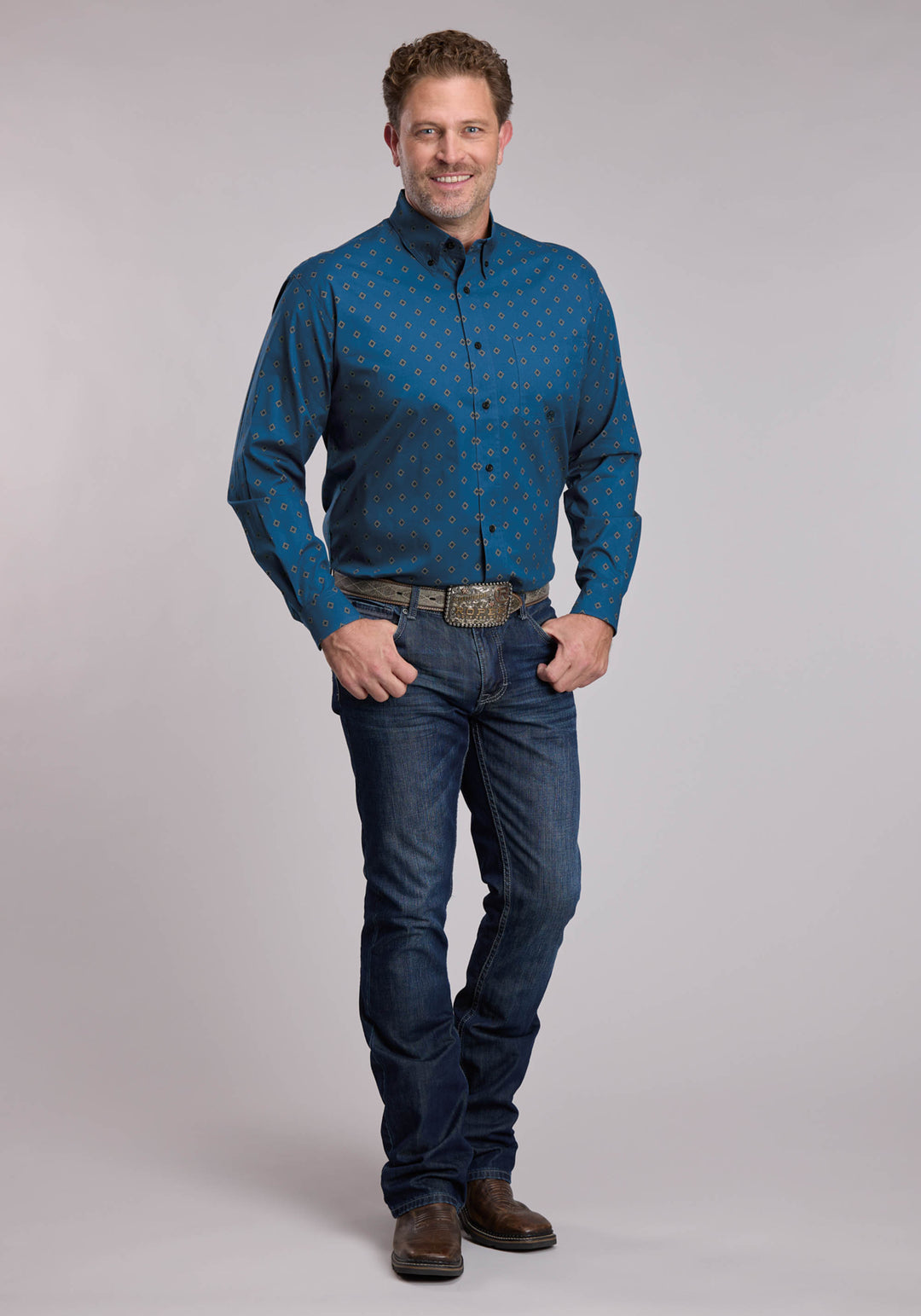 MENS ROPER STRETCH POPLIN WESTERN BUTTON UP SHIRT