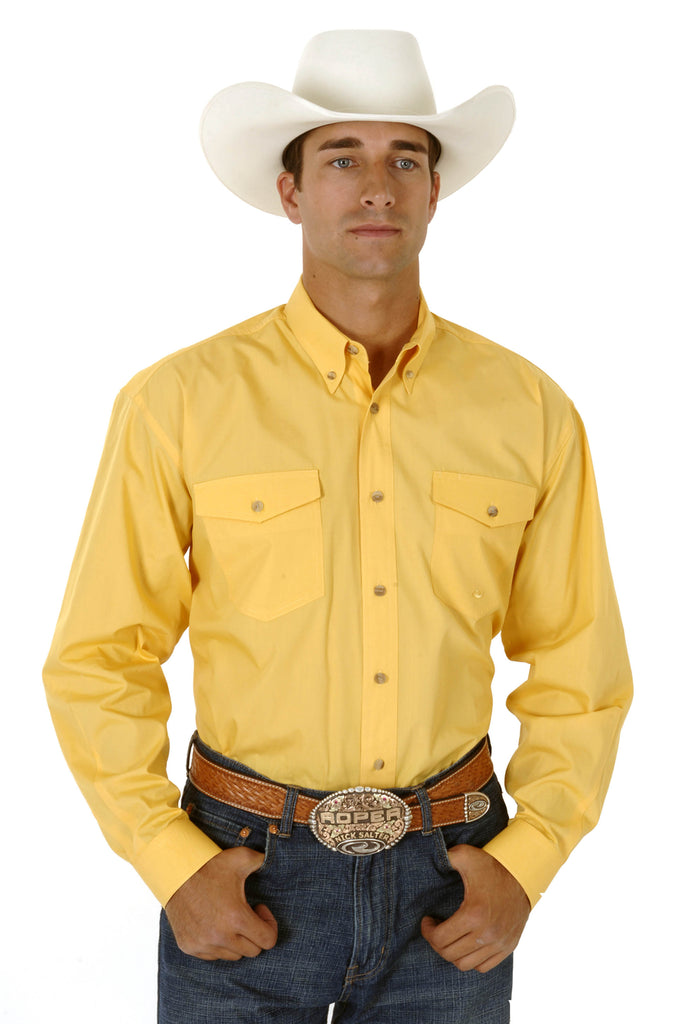 dress shirt yellow long sleeve button down Mens Yellow Solid Long Sleeve Western Button Shirt – Roper Apparel &  Footwear