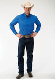 MENS ROYAL BLUE SOLID LONG SLEEVE WESTERN BUTTON SHIRT