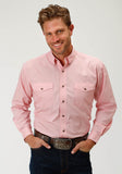 MENS PINK SOLID LONG SLEEVE WESTERN BUTTON SHIRT