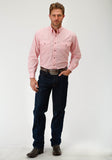 MENS PINK SOLID LONG SLEEVE WESTERN BUTTON SHIRT