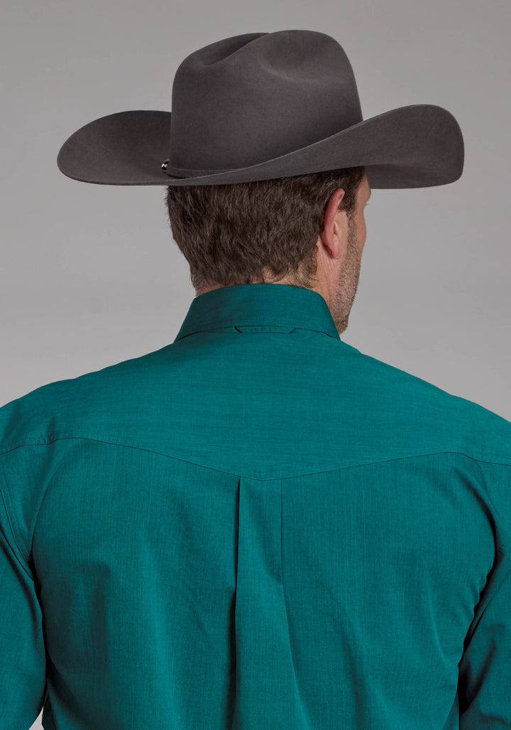 MENS BLACK FILL SOLID POPLIN - TEAL LONG SLEEVE BUTTON WESTERN SHIRT