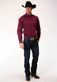 MENS LONG SLEEVE BUTTON SOLID BLACK FILL  WINE WESTERN SHIRT