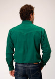 MENS LONG SLEEVE BUTTON BLACK FILL SOLID GREEN WESTERN SHIRT