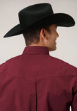 MENS LONG SLEEVE BUTTON BLACK FILL SOLID  WINE WESTERN SHIRT