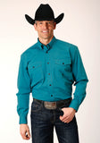 MENS LONG SLEEVE BUTTON BLACK FILL SOLID  TEAL WESTERN SHIRT
