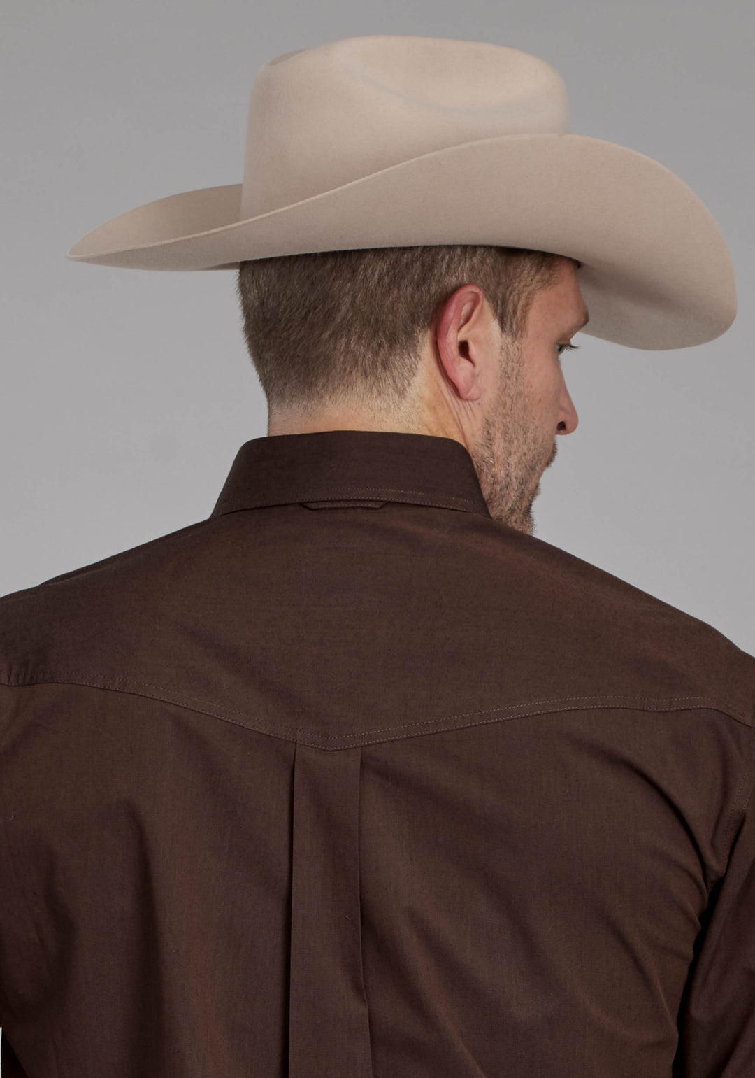MENS BLACK FILL POPLIN - POLIN BROWN LONG SLEEVE BUTTON WESTERN SHIRT