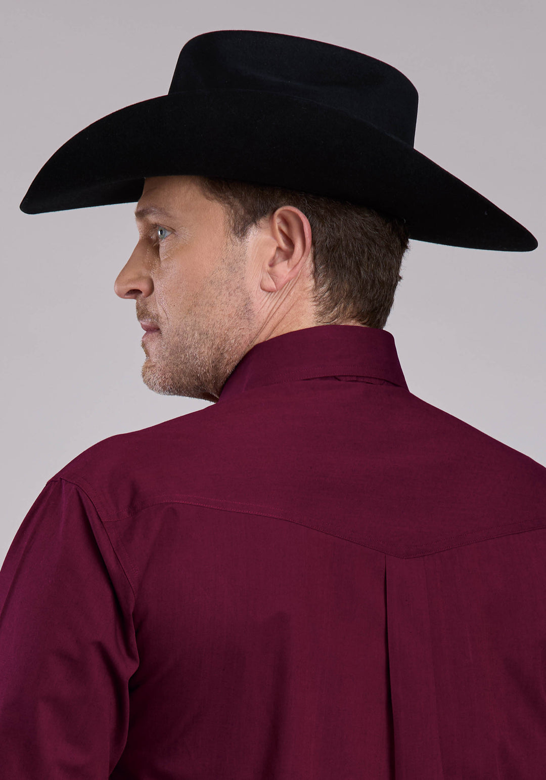 MENS LONG SLEEVE BUTTON BLACK FILL - WINE WESTERN SHIRT