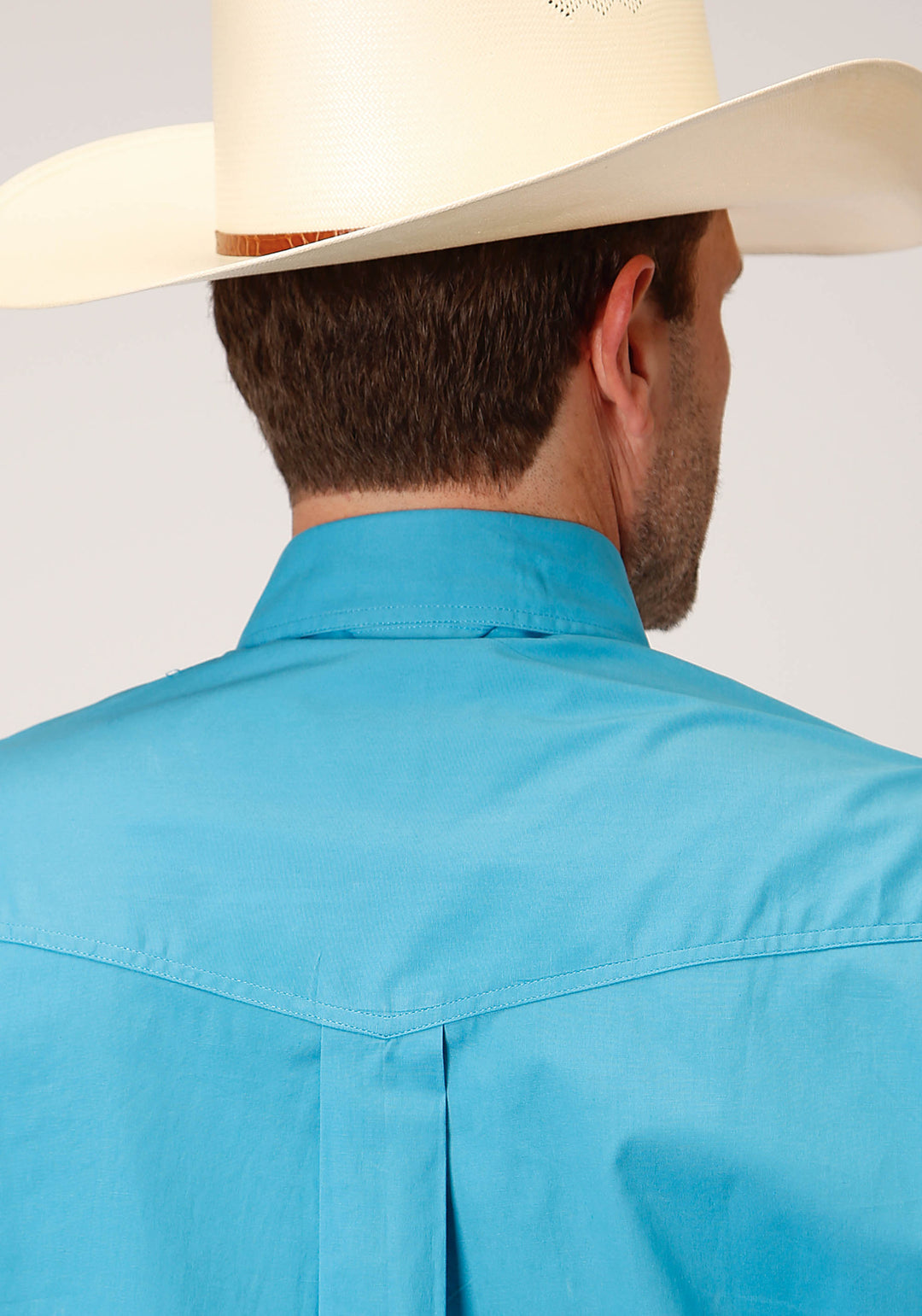 MENS LONG SLEEVE BUTTON STRETCH POPLIN  TURQUOISE WESTERN SHIRT