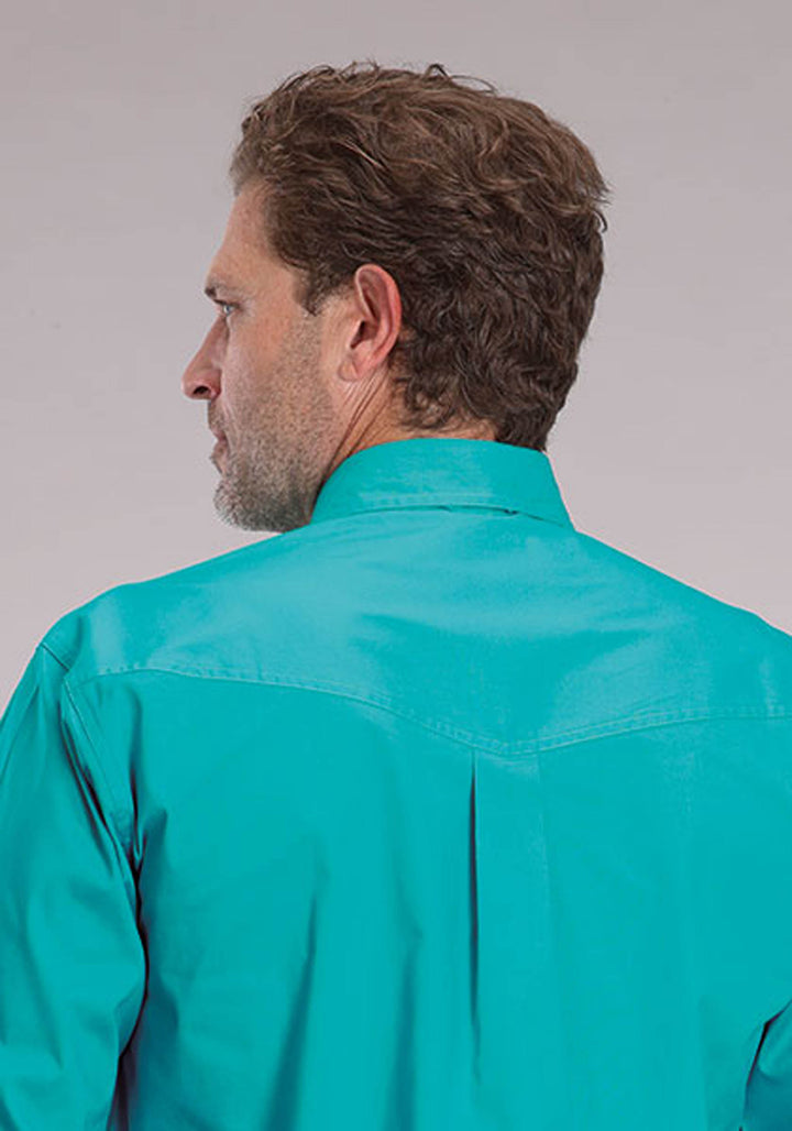 MENS SOLID STRETCH POPLIN - TURQUOISE LONG SLEEVE BUTTON WESTERN SHIRT