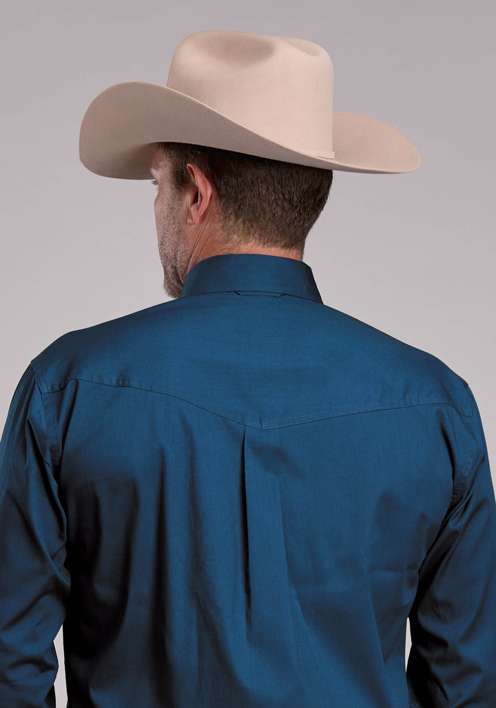 MENS ROPER SOLID STRETCH NAVY LONG SLEEVE BUTTON SHIRT