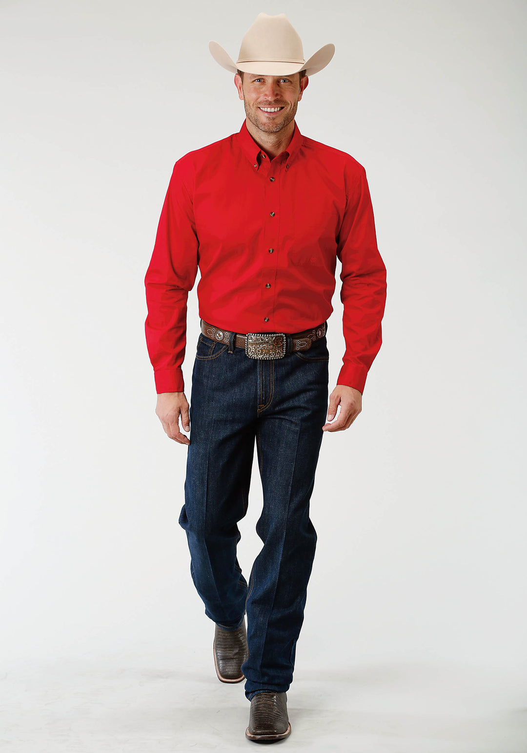 Roper Mens Red Solid Long Sleeve Western Button Shirt, Red / 2XL Roper Mens Red Solid Long Sleeve Western Button Shirt, Red / 2XL