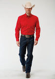 MENS RED SOLID LONG SLEEVE WESTERN BUTTON SHIRT