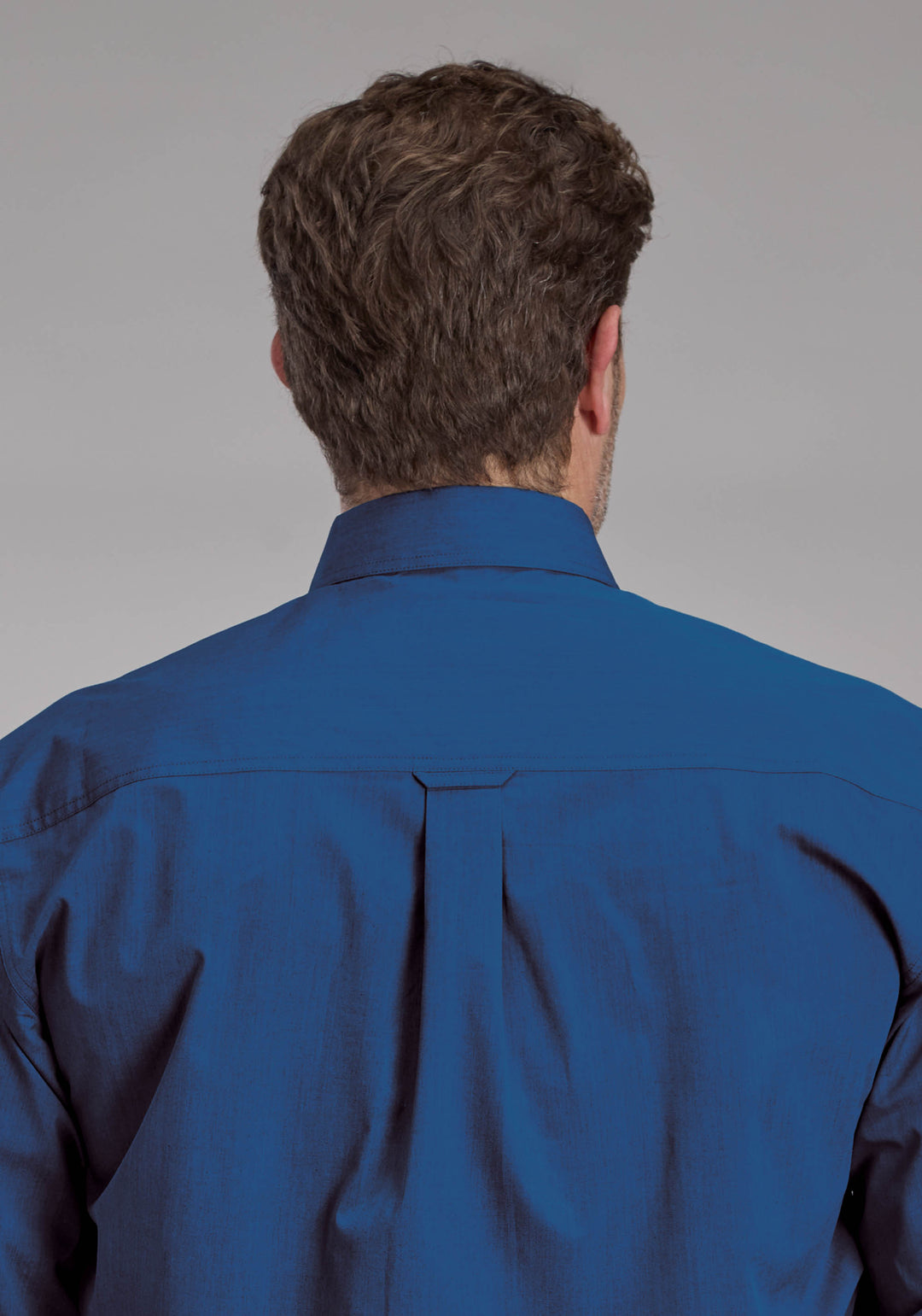 MENS BLACK FILL POPLIN - BLUE LONG SLEEVE BUTTON WESTERN SHIRT