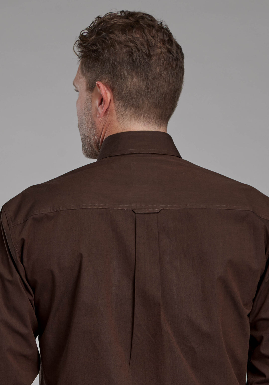 MENS BLACK FILL POPLIN - POLIN BROWN LONG SLEEVE BUTTON WESTERN SHIRT