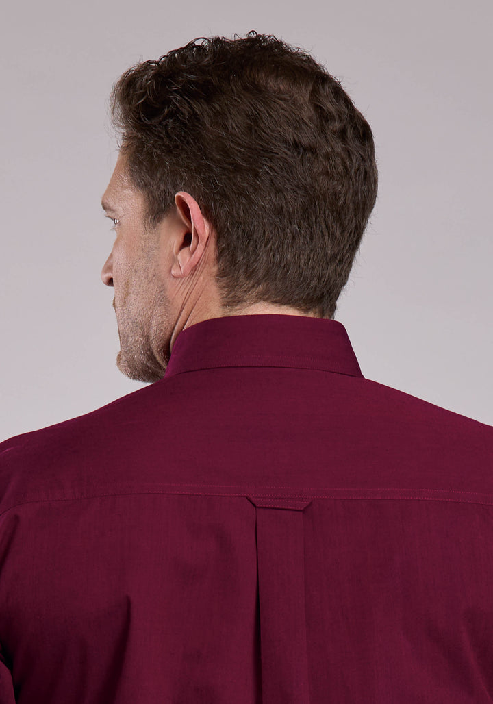 MENS LONG SLEEVE BUTTON BLACK FILL - WINE WESTERN SHIRT