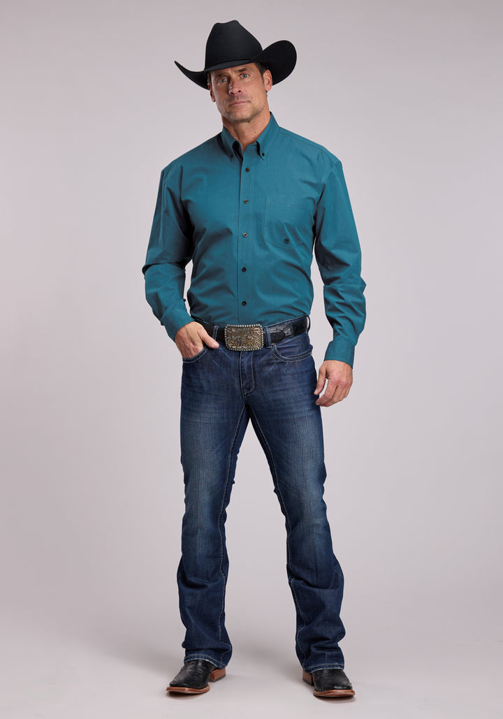 MENS ROPER BLACK FILL TEAL WESTERN BUTTON UP SHIRT