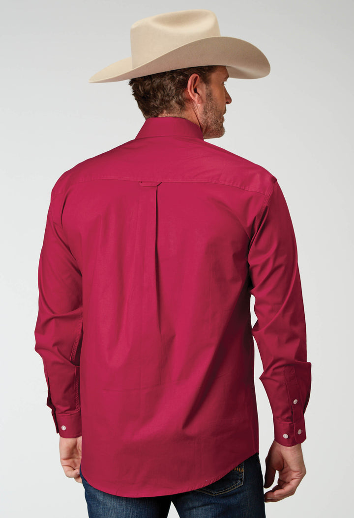 MENS LONG SLEEVE BUTTON SOLID POPLIN STRETCH RED WESTERN SHIRT