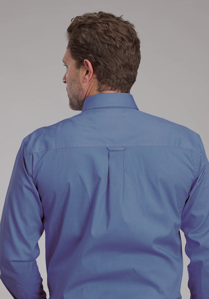 MENS SOLID POPLIN STRETCH - PERIWINKLE LONG SLEEVE BUTTON WESTERN SHIRT
