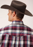 MENS LONG SLEEVE BUTTON WINE PLAID WESTERN SHIRT