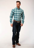 MENS LONG SLEEVE BUTTON TEAL OMBRE WESTERN SHIRT