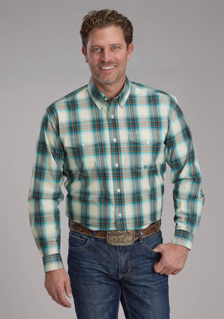 MENS TAOS OMBRE PLAID LONG SLEEVE BUTTON WESTERN SHIRT