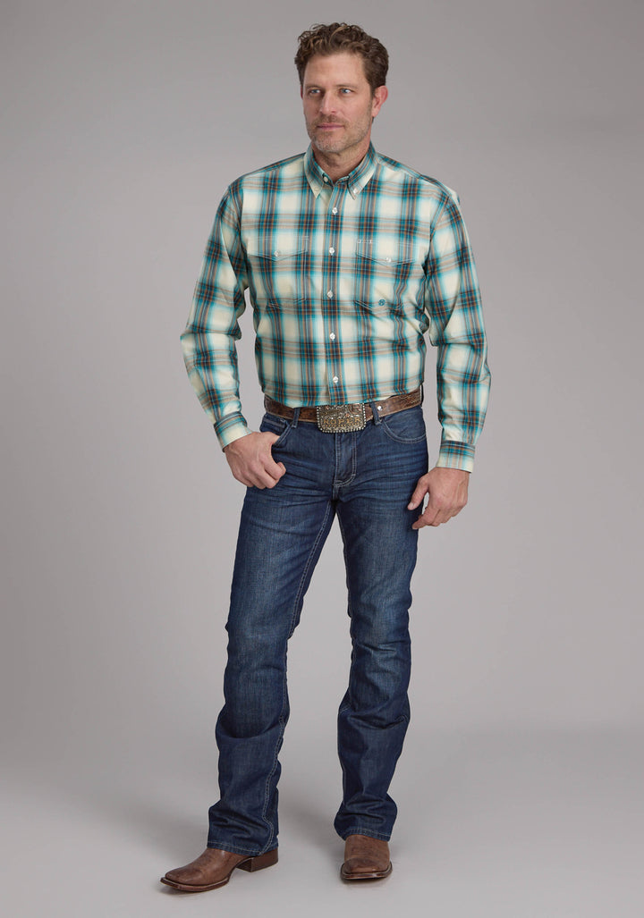 MENS TAOS OMBRE PLAID LONG SLEEVE BUTTON WESTERN SHIRT