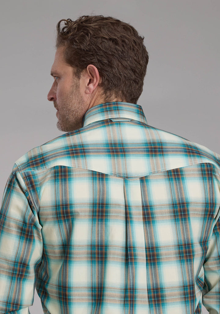 MENS TAOS OMBRE PLAID LONG SLEEVE BUTTON WESTERN SHIRT